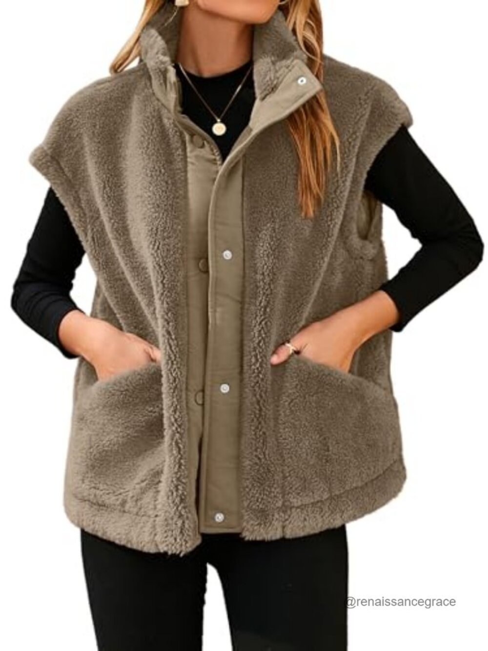 Fleece Sherpa Vest Button Down Sleeveless Jacket